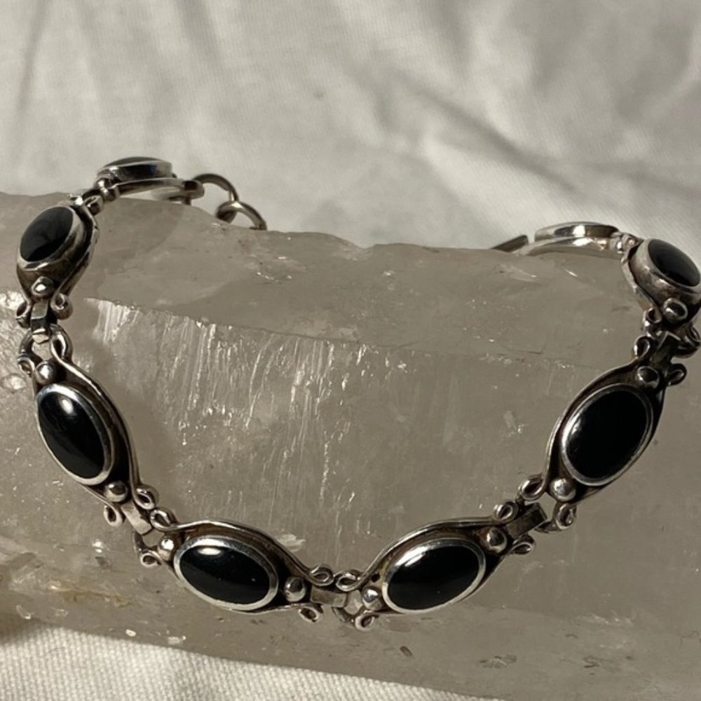 COPY - Vintage Sterling & Onyx Link Bracelet